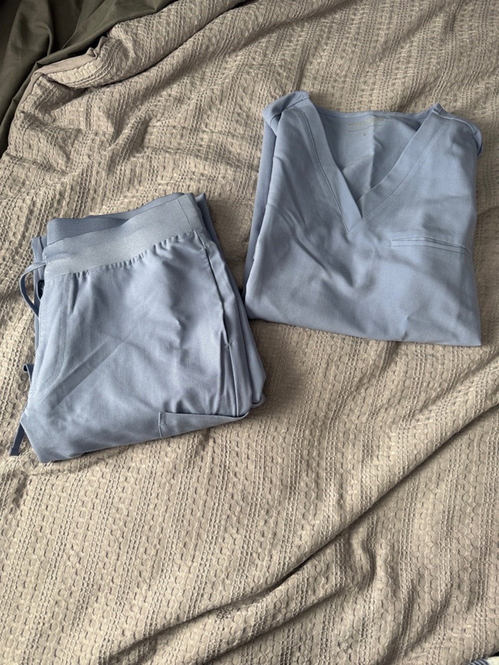Mandala Soft Light Blue V-Neck Top and Drawstring scrub Set
